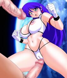 1girls 2007 blue_hair breasts cameltoe censored curvaceous dirty_pair female hair human large_breasts long_hair male nipples okamoto_fujio pale-skinned_female pale_skin penis solo_focus thick_thighs wide_hips yuri_(dirty_pair)