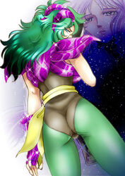 1girls armor ass back breasts color female green_hair human light-skinned_female light_skin long_hair looking_back mask ophiuchus_shaina saint_seiya shounen_jump silver_saints solo