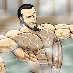 1boy bara bath bathing beard biceps big_pecs big_penis black_eyes black_hair body_hair chest_hair cum cum_on_chest cum_on_face cum_on_mouth cum_on_nose cum_on_upper_body cum_spurt dilf erect_nipples erect_penis erection facial_hair gif hairy hairy_chest hairy_male handsfree_ejaculation hot_tub huge_cock huge_pecs huge_penis human human_only light-skinned_male light_skin long_penis looking_at_penis looking_at_viewer male male_chest male_focus male_nipples male_only manly mature mature_male muscle muscles muscular muscular_male naked nipples nude nude_male old_man older_male onsen orgasm_face pecs persona persona_5 public retracted_foreskin sakura_sojiro six_pack smirk smirking sojiro_sakura solo solo_focus solo_male uncut veiny_muscles veiny_penis water wolfiecanem