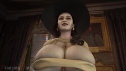 1boy 1boy1girl 1girls 3d alcina_dimitrescu almightypatty animated breasts covered_nipples erection exposed_breasts female huge_breasts looking_at_viewer male male/female no_sound paizuri penis pov resident_evil resident_evil_8:_village standing_paizuri straight video