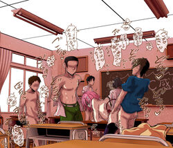 1girls 5boys against_desk against_table alien alien_girl alien_humanoid censor_bar censored_penis classroom comizk demon_girl demon_tail devilukean devilukean_female erection female female/male from_behind japanese_text male momo_velia_deviluke multiple_boys nude nude_female nude_male penis pink_hair sex sex_on_desk shirt_pull socks socks_only to_love-ru watching without_pants