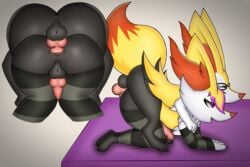 3:2 anal anal_sex balls braixen clothing darkbraixen duo erection fan_character genitals hi_res male male/male male_penetrated male_penetrating male_penetrating_male nintendo open_mouth penetration pokémon_(species) pokemon pokemon_(species) sex video_games