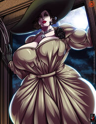 alcina_dimitrescu biceps black_hair breasts breasts_bigger_than_head busty capcom claws cleavage female female_only gloves huge_breasts jewelry lipstick looking_at_viewer looking_down muscles muscular muscular_female osmar-shotgun pale-skinned_female pale_skin playstation playstation_5 red_lipstick resident_evil resident_evil_8:_village solo sony_corporation sony_interactive_entertainment tight_clothing wide_hips yellow_eyes