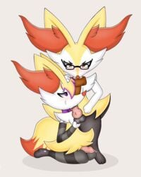 4:5 anthro balls braixen clothing darkbraixen duo fan_character genitals hi_res male male/male nintendo oral pokémon_(species) pokemon pokemon_(species) sex video_games