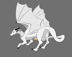 5:4 anus ass balls claws dragon feral genitals glowing glowing_eyes glowing_genitalia hi_res horn kyuso kyuso_(character) male mane penis raised_tail reference_image scales scalie sly solo suggestive toe_claws western_dragon white_body white_scales wings yellow_eyes