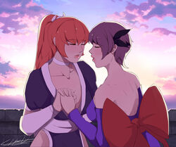 ayane_(doa) charlyarts10_(artist) cute dead_or_alive holding_hands kasumi_(doa) wholesome yuri