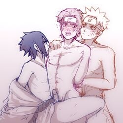 3boys arms_behind_back black_eyes blue_eyes blue_hair blush boner boruto:_naruto_next_generations erection facepaint forehead_protector gay grinding headband inuzuka_kiba male male/male male_only moaning monochrome multiple_boys multiple_males naked naruto naruto:_the_last naruto_(series) naruto_shippuden nude nude_male open_mouth penis safa sasuke_uchiha sitting standing thighs threesome twink uzumaki_naruto whisker_markings whiskers yaoi