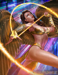 1girls amazon armor bare_arms bare_legs bare_shoulders bent_over black_hair breasts brown_eyes cleavage clenched_teeth curvy dc_comics diana_prince female female_focus judash137 large_breasts lipstick long_hair looking_at_viewer makeup muscle open_mouth parted_lips shiny shiny_skin superheroine teeth thick_thighs thighs toned tongue voyeurism wonder_woman wonder_woman_(series)