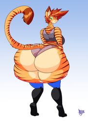 absurd_res anthro ass big_ass big_breasts big_butt breasts butt cat_ears cat_humanoid cat_tail catgirl desmondfallout domestic_cat felid feline felis female female_focus female_only furry green_eyes hi_res huge_ass huge_breasts huge_butt jaeh looking_back loree mammal original original_character simple_background thick_thighs underwear voluptuous wide_hips