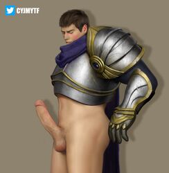 1boy armor balls beefy big_penis closed_eyes cyjmytf daddy garen_crownguard huge_cock league_of_legends male male_only manly penis penis_out realistic solo solo_focus solo_male