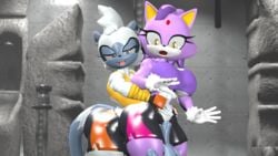 2girls 3d anthro blaze_the_cat breasts clothing duo eyelashes fangs fur idw_comics idw_publishing lemur mobian_(species) nackey purple_body purple_hair sega shirt shorts smile sonic_(series) sonic_the_hedgehog_(comics) sonic_the_hedgehog_(idw) sonic_the_hedgehog_(series) tangle_the_lemur teeth white_hair yellow_eyes