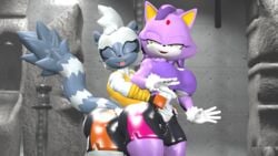 2girls 3d anthro blaze_the_cat breasts clothing duo eyelashes fangs fur idw_comics idw_publishing lemur mobian_(species) nackey purple_body purple_hair sega shirt shorts smile sonic_(series) sonic_the_hedgehog_(comics) sonic_the_hedgehog_(idw) sonic_the_hedgehog_(series) tangle_the_lemur teeth white_hair yellow_eyes