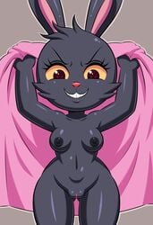 anthro black_body breasts eyelashes female fur genitals hi_res huitu_c lagomorph leporid mammal pussy rabbit teeth thick_thighs wide_hips