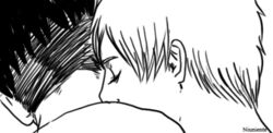 2boys animated attack_on_titan black_and_white closed_eyes eren_jaeger gay gif kissing kissing_neck levi levi_ackerman male male/male male_only monochrome multiple_boys multiple_males neck neck_kiss niuniente shingeki_no_kyojin yaoi