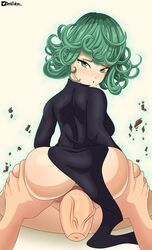 1boy 1girls anal anal_sex anus ass ass_grab big_ass clothed deviltokyo green_eyes green_hair light-skinned_male looking_back one-punch_man spread_anus spreading tatsumaki