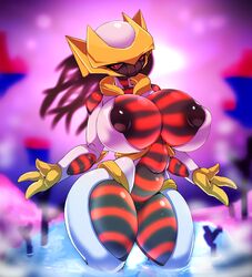 2020 absurd_res altered_forme_giratina anthro anthrofied ashraely ass big_breasts blush bodily_fluids breasts claws colored curvy_figure digital_drawing_(artwork) digital_media_(artwork) feathers female front_view genitals giratina hi_res horn huge_breasts humanoid legendary_pokémon looking_at_viewer mammal nintendo nipples non-mammal_breasts pokémon_(species) pokémorph pokemon pussy simple_background solo thick_thighs video_games voluptuous white_body wide_hips