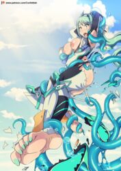 1girls arm_grab ass barefoot blue_eyes blue_tentacles breasts clothing confettish feet female legs_together long_hair nipples open_mouth pneuma restrained smooth_skin soles solo tentacle the_dark_mangaka toes torn_clothes torn_shoes wide_eyed xenoblade_(series) xenoblade_chronicles_2