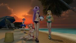 3d adult_neptune beach bikini blonde_hair compa garry's_mod hi_res neptune_(neptunia) neptunia_(series) purple_hair sand_castle swimsuit tomori_(artist) vert