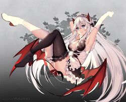 demon_horns demon_wings long_hair maid succubus veibae virtual_youtuber vshojo white_hair yuniiho