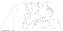 2boys animated attack_on_titan black_and_white closed_eyes clothed erwin_smith french_kiss french_kissing gay gif kissing levi levi_ackerman male/male monochrome multiple_boys multiple_males shingeki_no_kyojin yaoi