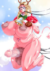 1futa 2014 antlers areolae balls bell big_balls big_breasts big_penis blonde_hair blue_eyes breasts christmas chubby dickgirl futanari large_breasts mosaic_censoring nude original penis plump reindeer_costume shibire_hitsuji solo solo_futa thick_thighs twintails voluptuous