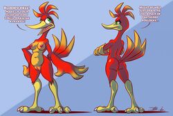 2018 anthro ass avian banjo-kazooie bassybefuddle beak bird bird_legs breasts breegull crossed_arms dialogue digital_drawing_(artwork) digital_media_(artwork) eyelashes feathers female frown genitals green_eyes kazooie navel nipples non-mammal_breasts nude open_mouth pose pussy rareware solo tail_feathers talons video_games