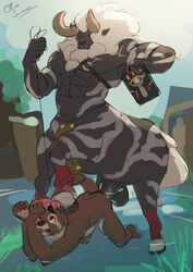 absurd_res anal anal_sex anthro bara black_body black_fur bodily_fluids breath_of_the_wild brown_body brown_fur cum cum_in_ass cum_inside duo elle_(otterscience) equid equid_taur fur genital_fluids hair hi_res horns_and_hooves humanoid_taur lutrine lynel male male/male male_only male_penetrated male_penetrating male_penetrating_male mammal mammal_taur multicolored_body multicolored_fur mustelid nature nature_background nintendo otterscience penetration pink_hair red_eyes rope sheikah_slate taur the_legend_of_zelda two_tone_body two_tone_fur video_games water white_hair