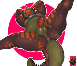 anthro anus ass balls blep collar crocodile crocodilian crocodylid genitals grizzledcroc hands_behind_head looking_down male male_only penis perineum reptile scalie slightly_chubby solo spread_legs spreading tongue tongue_out