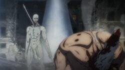 1boy 1futa attack_on_titan attack_titan battle bent_penis big_penis blood breasts building city destroyed_city destruction drawn edit eren_jaeger fight futanari gore huge_cock lara_tybur looking_at_another muscular_futanari nipples penis screencap shingeki_no_kyojin spear spikes standing stare veiny_penis warhammer_titan white_body white_penis white_skin