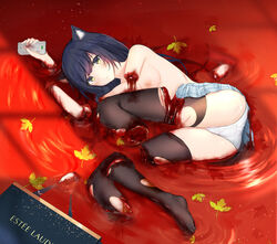 1girls amputated amputated_arm amputated_leg amputated_legs amputee animal_ears blood blood_on_hand blood_on_leg blood_stain blue_eyes blue_hair catgirl dark_blue_eyes dark_blue_hair extreme_content gore guro holding_object holding_phone laying_down leg_up looking_at_viewer navy_blue_eyes navy_blue_hair neko nipples no_bra no_shoes on_side pantsu partially_clothed pool pool_of_blood quadruple_amputee red_background ripped_pantyhose ripped_stockings ripped_thighhighs skirt_lift small_breasts solo solo_female stockings thighhighs torn_legwear torn_pantyhose torn_thighhighs underskirt visible_underwear wyvern_s4 yellow_eyes