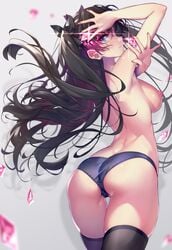 1girls ass barely_visible_genitalia barely_visible_pussy big_ass big_breasts big_butt black_hair blue_eyes clothed clothing fate/stay_night fate_(series) female female_focus female_only gaping gaping_pussy hong_(white_spider) horny long_hair looking_at_viewer looking_back panties ponytail posing solo solo_female solo_focus stockings tohsaka_rin