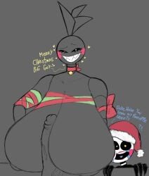 2girls animatronic anthro areola avian bedroom_eyes bell big_penis bird breast_play breasts breasts_bigger_than_head chicken christmas christmas_clothing christmas_headwear clothing cumlord cumlord_(artist) english_text erection female five_nights_at_freddy's five_nights_at_freddy's_2 galliform gallus_(genus) genitals group hanging_breasts hat headgear headwear heart hi_res holidays huge_breasts humanoid hyper hyper_breasts just_coffee machine male male/female marionette_(fnaf) monochrome narrowed_eyes non-mammal_breasts nude open_mouth paizuri penis phasianid puppet_(fnaf) question_mark robot robot_girl santa_hat scottgames security_puppet_(fnaf) seductive smile text titjob toy_chica_(fnaf) trio