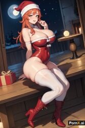 1girls ai_generated beanie christmas christmas_outfit christmas_tree full_body high_heels_boot huge_ass huge_breasts large_breasts light-skinned_female light_skin milf moon night original_character pornx.ai red_hair round_ass sitting stockings straight_hair thick_thighs