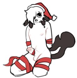 axolotl bondage christmas edgyblackcat emo latte_(sirfluff) non-human penis ribbon_bondage ribbon_on_penis sir_fluff skinny tied_up toony