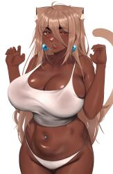 1girls breasts brown_hair brown_skin cat_ears catgirl dark-skinned_female dark_skin female huge_breasts kevbot long_hair naughty_face original original_character panties tank_top