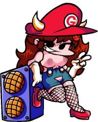 breasts breasts_out edit edited edited_image friday_night_funkin friday_night_funkin_mod girlfriend_(friday_night_funkin) mario_(cosplay) mario_(series) marios_madness pussy ripped_clothing ripped_pants smile super_mario_bros.