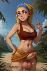 ai_generated balls bandana blonde_hair blue_eyes erect_penis erection flordulce futa_only futanari lindsay_(tdi) outdoors penis pubic_hair smile standing testicles total_drama_island