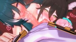 blowjob blowjob_face caelus_(honkai:_star_rail) cum honkai:_star_rail honkai_(series) jesko_(pixiv) pov threesome tingyun_(honkai:_star_rail) yukong_(honkai:_star_rail)