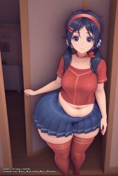 ai_generated belly belly_button blue_eyes blue_hair breasts fat female_only hell-pantsu medium_breasts miside mita_(miside) panties thick_thighs thighs white_body