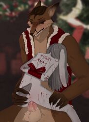 1boy 1girls anthro ass bodily_fluids canid canine christmas clothed clothing digital_media_(artwork) duo erection female female_penetrated forced fox fur genitals hair hi_res holidays kais_(yourumi) lagomorph leporid male male/female mammal merry_christmas mieri_(yourumi) nude open_mouth penetration penile penis rabbit rape sex simple_background size_difference smile submissive tail text vaginal_penetration yourumi