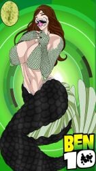 ben_10 ben_tennyson black_lipstick chaquetrix choker female female_ben gender_transformation green_eyes long_hair male_to_female maudxie mermaid mtf_transformation omnitrix ripjaws rule_63 sharp_teeth species_transformation third_eye transformation