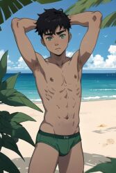 1boy ai_generated armpits avatar_legends green_eyes kai_(avatar) male solo_male the_legend_of_korra