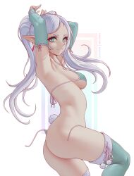 1girls ass bikini breasts elf elf_ears elf_female female frieren green_eyes light-skinned_female light_skin long_hair medium_breasts melowh petite sousou_no_frieren twintails wardrobe_malfunction white_hair