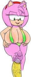 5_toes amy_rose anthro bra breasts distancedpsyche feet female footjob green_eyes headband hedgehog looking_down mammal penis pink_body pink_hair sega sonic_(series) tails tan_body toes