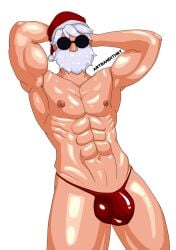 bandithrt beard big_balls big_bulge big_penis bulge free_fire gay glasses hairless_armpit hairless_armpits hairless_balls hairless_penis insano male male_only muscle muscles muscular muscular_male red_thong santa santa_claus santa_costume santa_hat solo solo_male thong white_hair