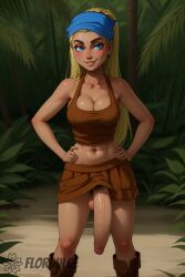 ai_generated balls bandana blonde_hair blue_eyes flordulce futa_only futanari hands_on_hips lindsay_(tdi) outdoors penis penis_peek pubic_hair standing testicles total_drama_island