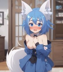 adorable ai_generated breasts cute dress jacket skirt virtual_youtuber visible_nipples wolf_ears wolf_girl wolf_tail wolfychu