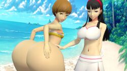 2023 2girls 3d 3d_(artwork) amagi_yukiko ass atlus beach big_ass big_breasts big_butt black_hair blue_sky breasts brown_eyes brown_hair bubble_ass bubble_butt butt_crack chie_satonaka cloud clouds dat_ass gigantic_ass gigantic_butt hand_on_ass hand_on_butt hands_on_ass hands_on_butt huge_ass huge_butt large_ass long_hair looking_at_viewer looking_back massive_ass massive_butt naxo3001 ocean open_mouth orange_hair persona persona_4 satonaka_chie sea short_hair smile smiling smiling_at_viewer teeth teeth_showing thick_ass water white_skin yukiko_amagi