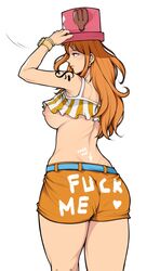 1girls big_ass big_breasts big_butt female female_only fuck_me_shorts looking_away moochi_lan nami one_piece orange_hair orange_shorts post-timeskip presenting_ass presenting_butt shorts text tony_tony_chopper tony_tony_chopper_(cosplay) wide_hips wide_thighs