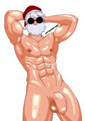 1boy bandithrt beard big_balls big_bulge big_penis bulge free_fire gay glasses hairless_armpit hairless_armpits hairless_balls hairless_penis human human_only insano male male_only muscle muscles muscular muscular_male red_thong santa santa_claus santa_costume santa_hat soft_penis solo solo_male thong white_hair